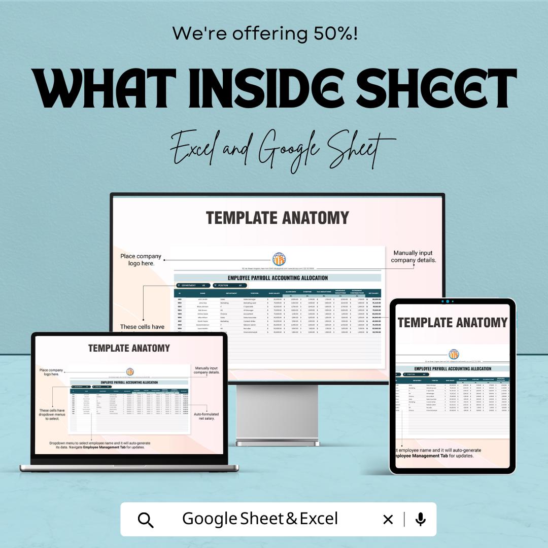 Employee Payroll Accounting Allocation Template | Salary Allocation Template | Employee Management Spreadsheet | Automated Payroll Report