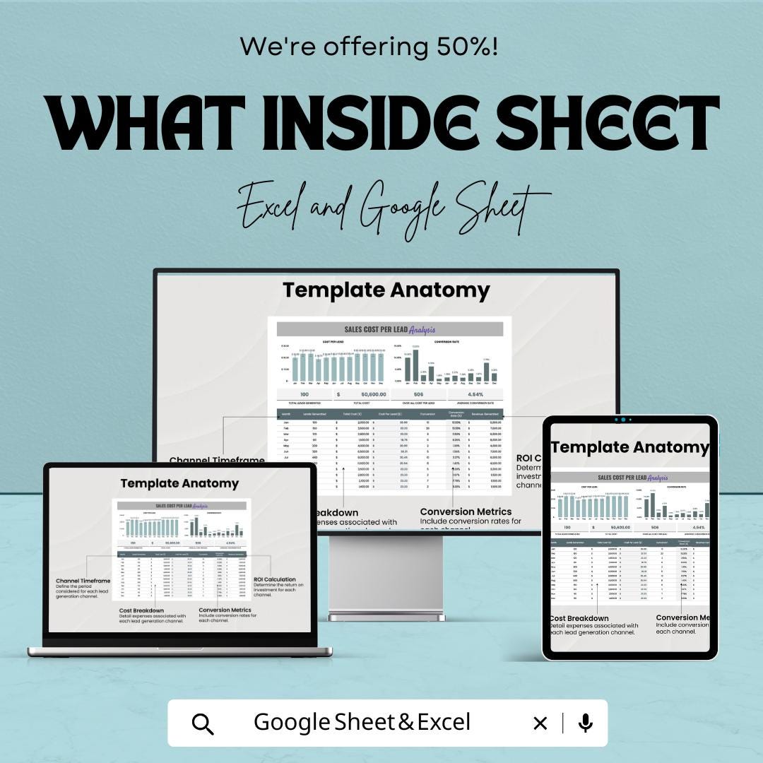 Sales Cost Per Lead Analysis Template | Marketing Cost Tracking Spreadsheet | CPL & Conversion Analysis