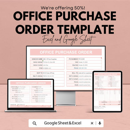 Office Purchase Order Template | Supplier Order Sheet | Google Sheets & Excel | Small Business Procurement Template