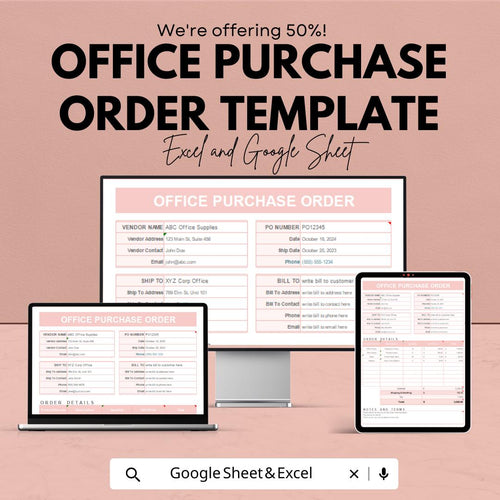 Office Purchase Order Template | Supplier Order Sheet | Google Sheets & Excel | Small Business Procurement Template
