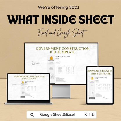 Government Construction Bid Template Excel | Contractor Bid Proposal Template | Construction Cost Estimate Spreadsheet |  Bid Template