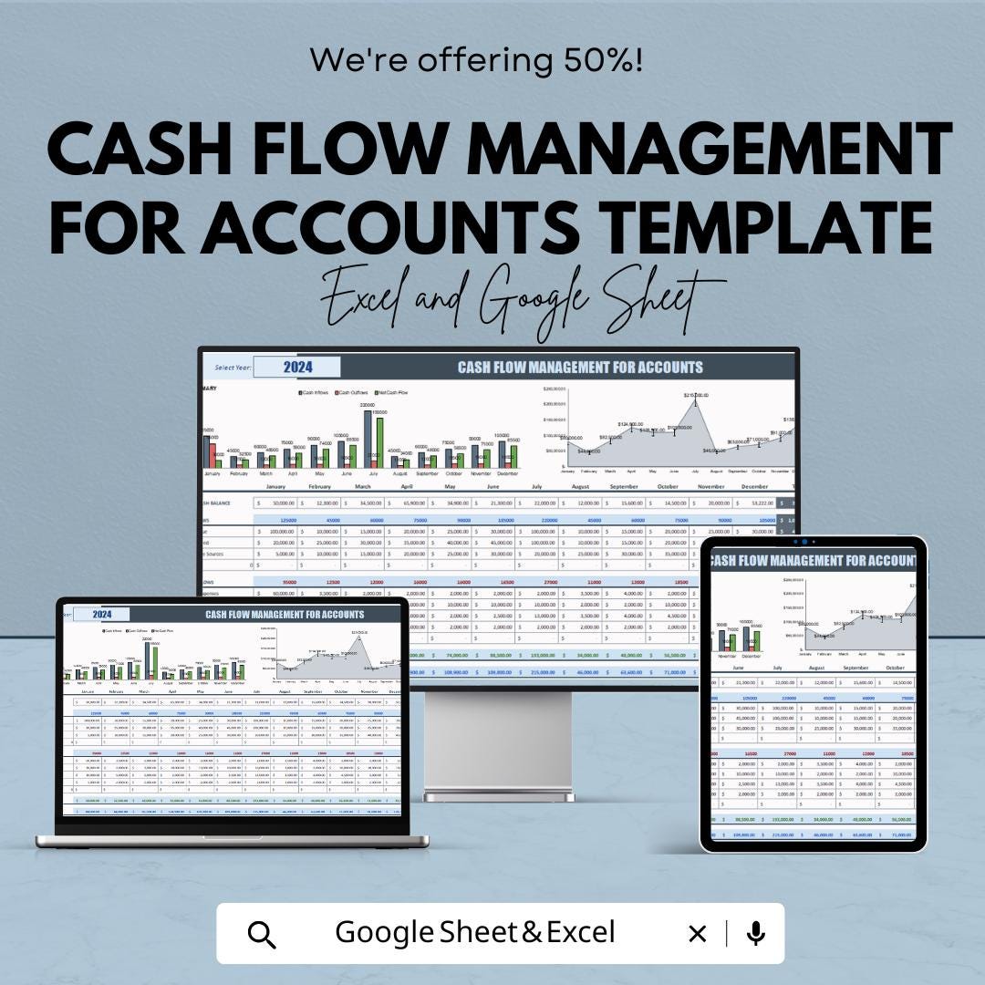 Cash Flow Management for Accounts Template | Business Finance Tracker | Income Expense Budget Planner | Cashflow Spreadsheet