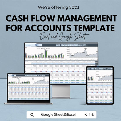 Cash Flow Management for Accounts Template | Business Finance Tracker | Income Expense Budget Planner | Cashflow Spreadsheet