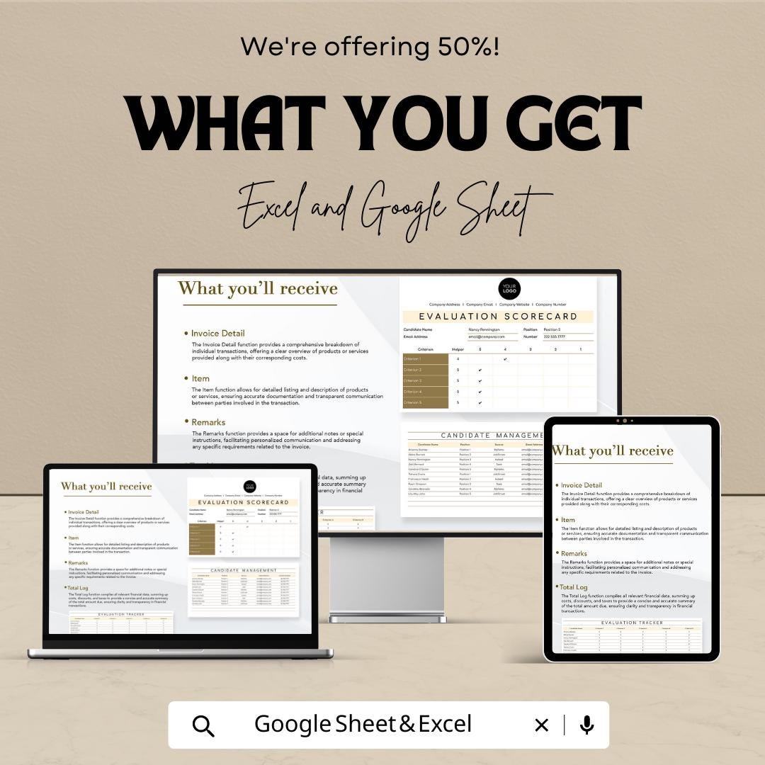 Candidate Evaluation Scorecard HR Template | Interview Scorecard Spreadsheet | Hiring Candidate Rating Sheet |  Template