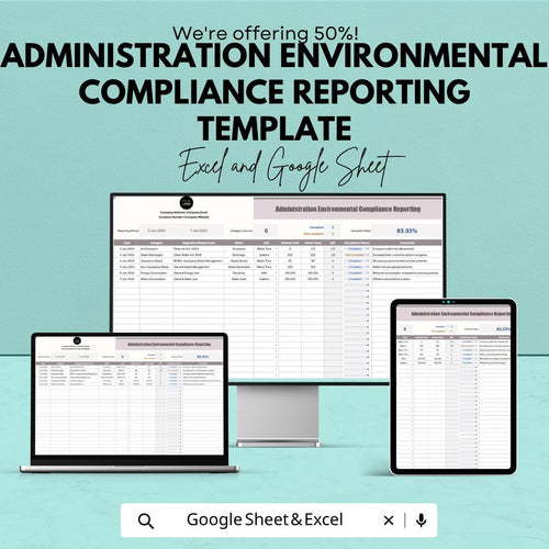 Administration Environmental Compliance Reporting Template | Environmental Compliance Spreadsheet | Excel & Google Sheets Compliance Tracker