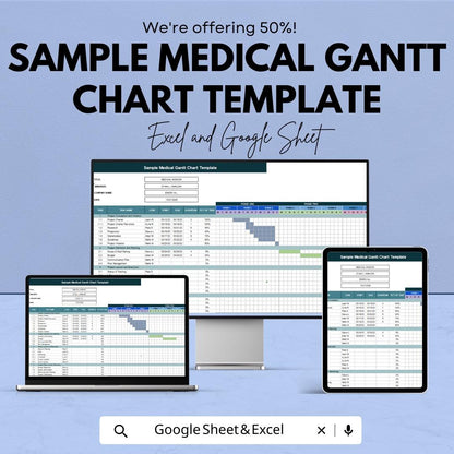 Sample Medical Gantt Chart Template for Excel & Google Sheets | Editable Project Timeline | Healthcare Task Planner
