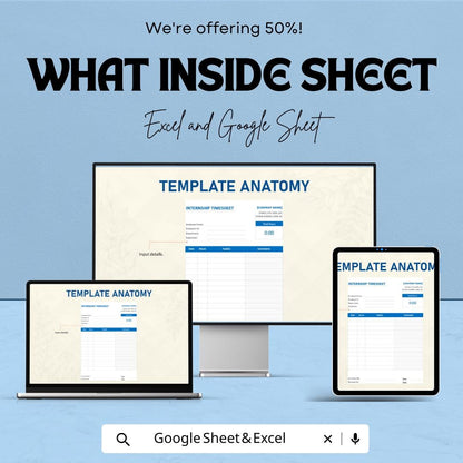 Internship Timesheet | Excel and Google Sheets Template | Track Hours & Tasks | Simple Internship Log | Instant Download