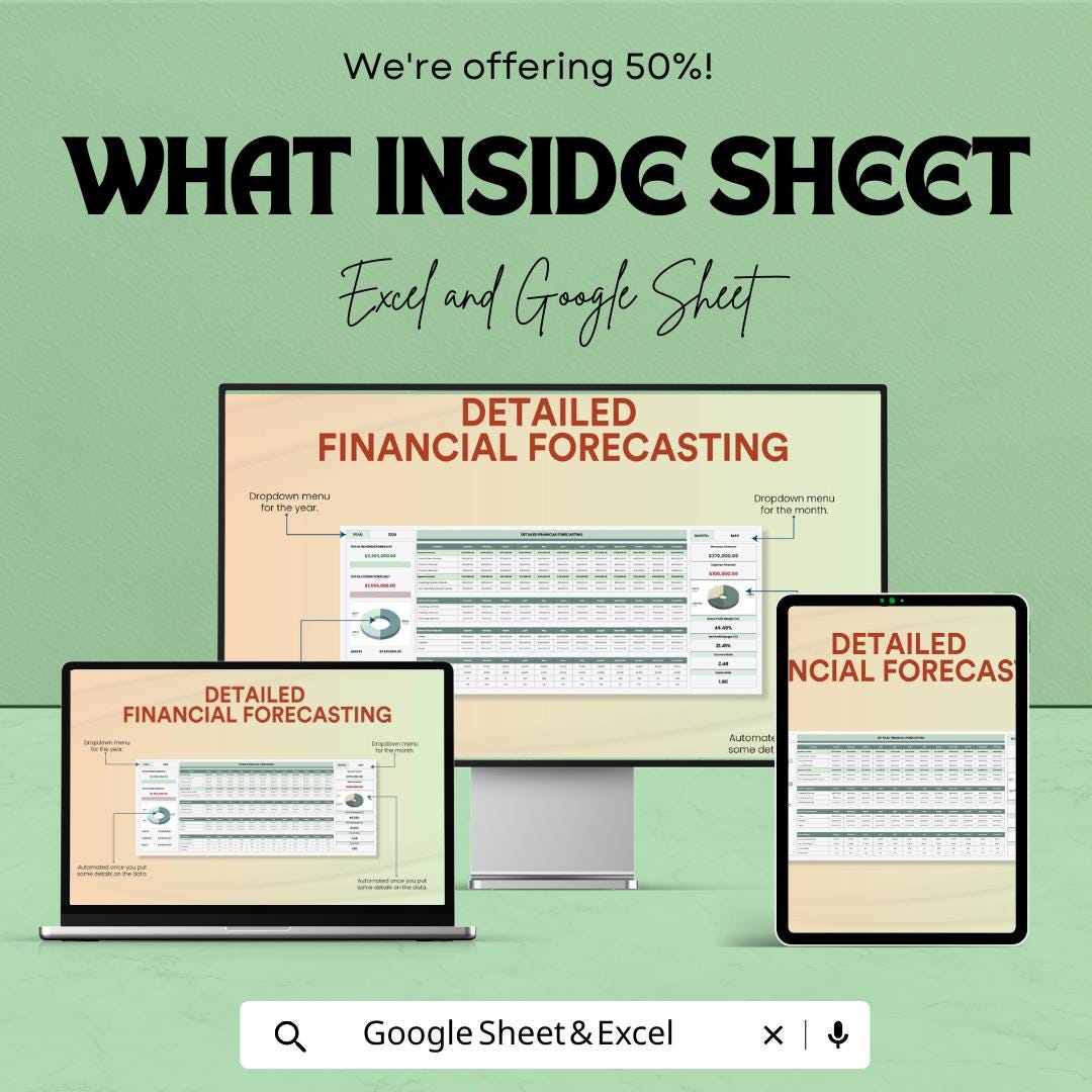 Detailed Financial Forecasting Template | Business Finance Tracker | Revenue & Expense Forecast | Financial Planner