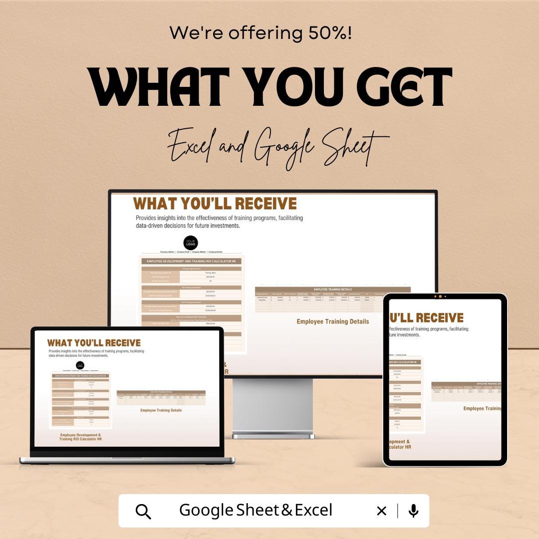 Employee Development and Training ROI Calculator | HR Training ROI Template | Employee Training Cost Analysis | Excel & Google Sheets