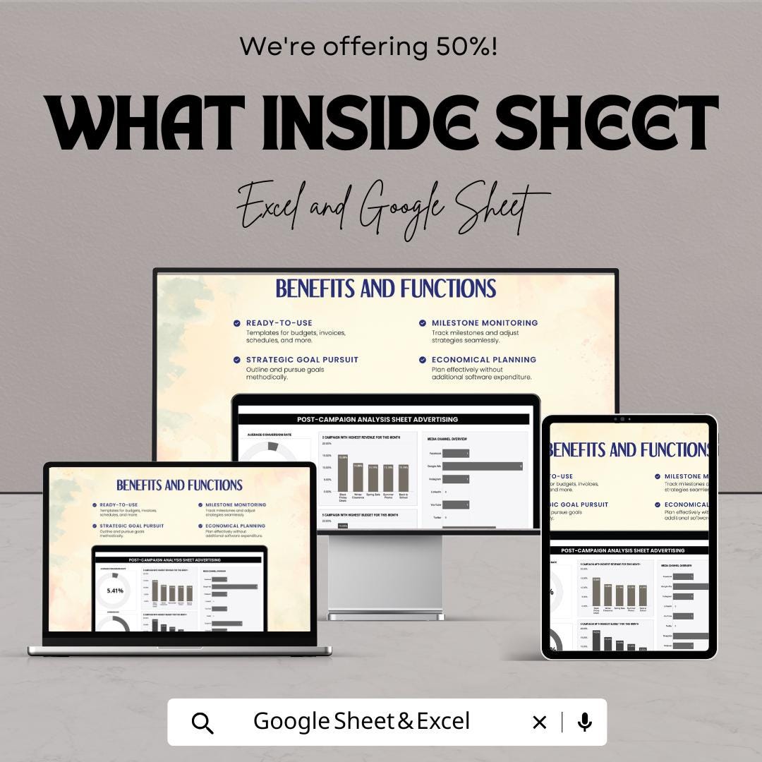 Post-Campaign Analysis Sheet Advertising Template | Marketing Campaign Report | Dashboard Analytics Spreadsheet | Excel & Google Sheets |