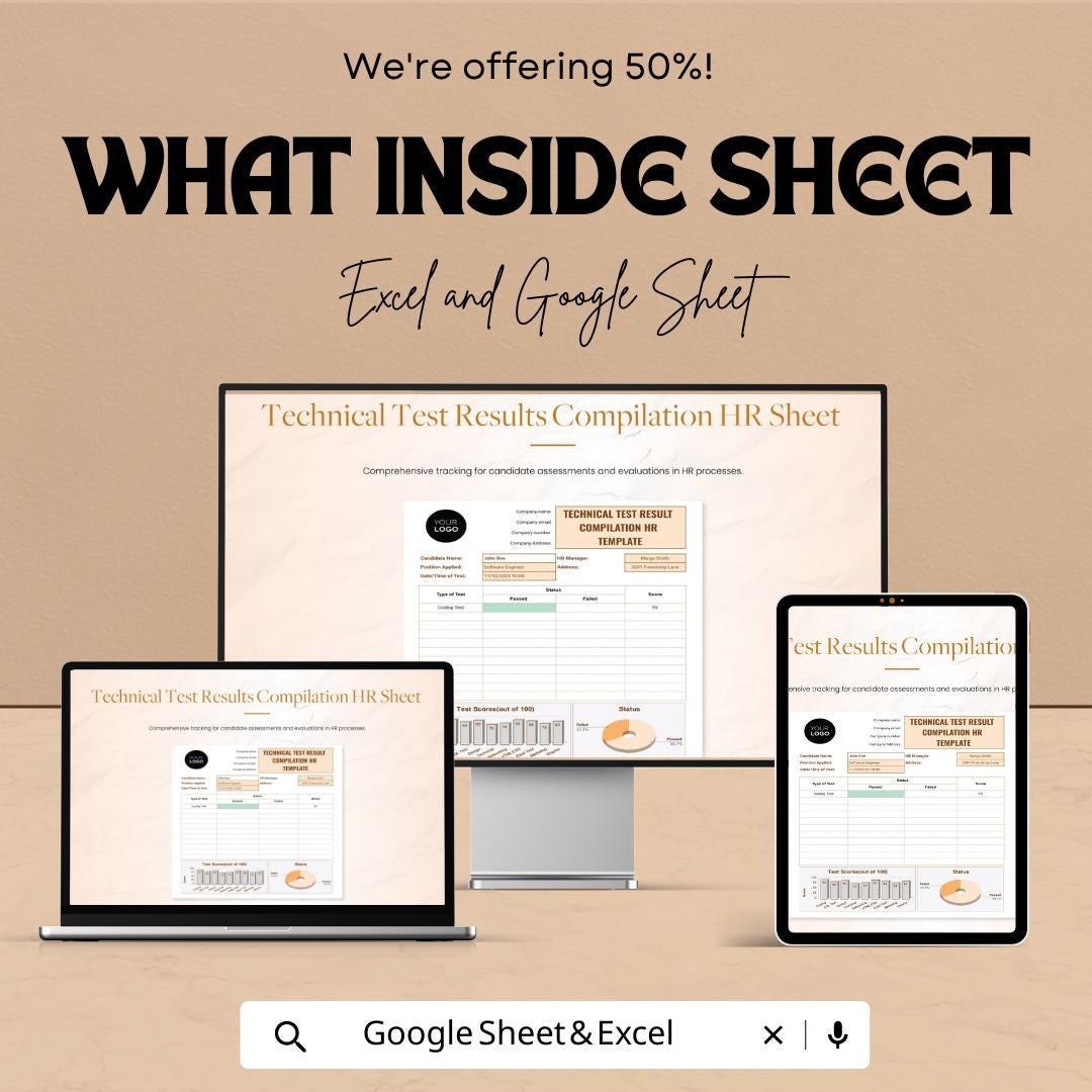 Technical Test Results Compilation HR Template | Excel & Google Sheets | Candidate Evaluation Tracker | Hiring Assessment Tool