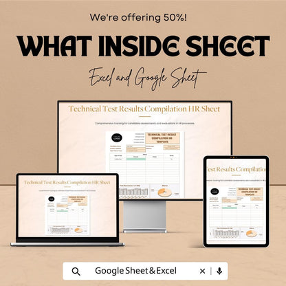 Technical Test Results Compilation HR Template | Excel & Google Sheets | Candidate Evaluation Tracker | Hiring Assessment Tool