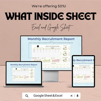 Monthly Recruitment Report HR Sheet - Excel & Google Sheets | Recruitment Tracking Template | HR Data Analysis | Job Openings Report |