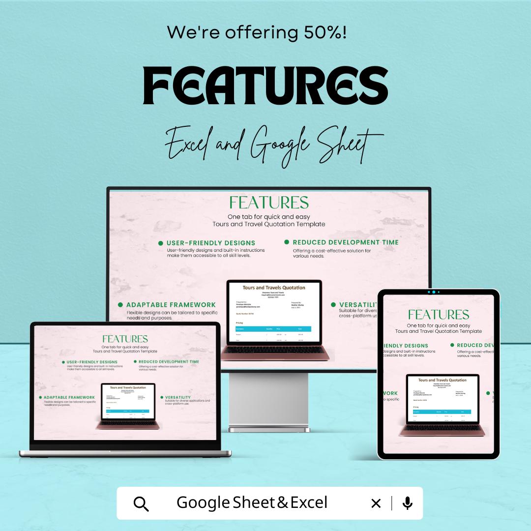Tours and Travel Quotation Sheet - Excel & Google Sheets Template for Pricing and Invoicing - 50% OFF