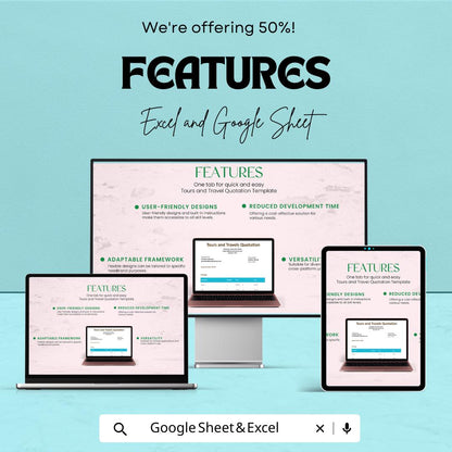 Tours and Travel Quotation Sheet - Excel & Google Sheets Template for Pricing and Invoicing - 50% OFF