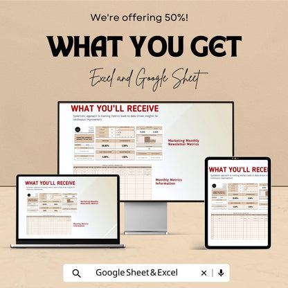 Marketing Monthly Newsletter Metrics Template | Email Analytics Tracker | Newsletter KPI Dashboard | Excel & Google Sheets Template | Email