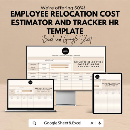 Employee Relocation Cost Estimator and Tracker | HR Relocation Budget Template | Excel & Google Sheets | Employee Moving Cost Tracker