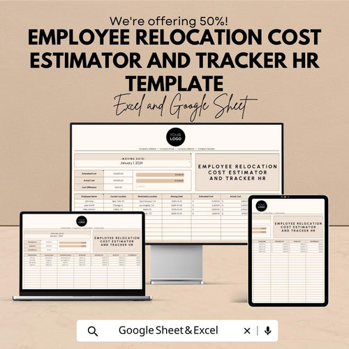 Employee Relocation Cost Estimator and Tracker | HR Relocation Budget Template | Excel & Google Sheets | Employee Moving Cost Tracker