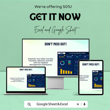 Sales Pipeline Management Dashboard Template | Excel and Google Sheets | Sales Tracking, Forecasting, & Data Visualization
