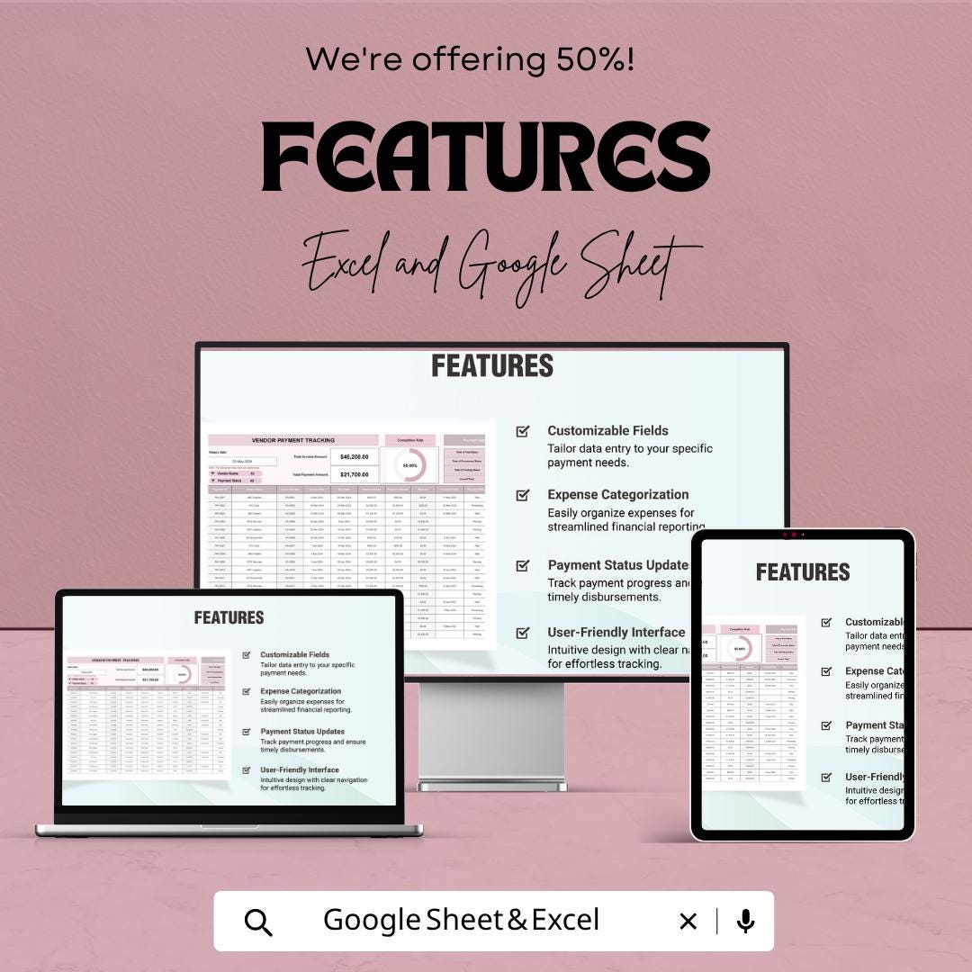 Vendor Payment Tracking Template | Accounts Payable Tracker Excel | Vendor Invoice Tracker Spreadsheet | Payment Management Sheet