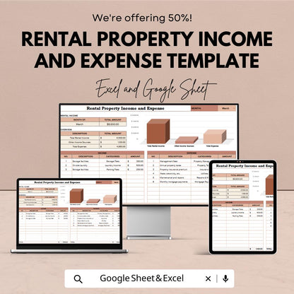 Rental Property Income and Expense Template, Real Estate Cash Flow Tracker, Landlord Spreadsheet, Rental Budget Planner, Excel Google Sheets