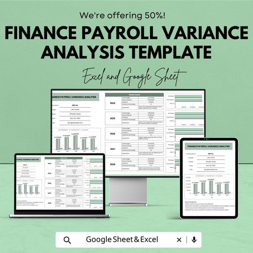 Finance Payroll Variance Analysis Template | Budget vs Actual Payroll Tracker | Excel & Google Sheets Financial Analysis