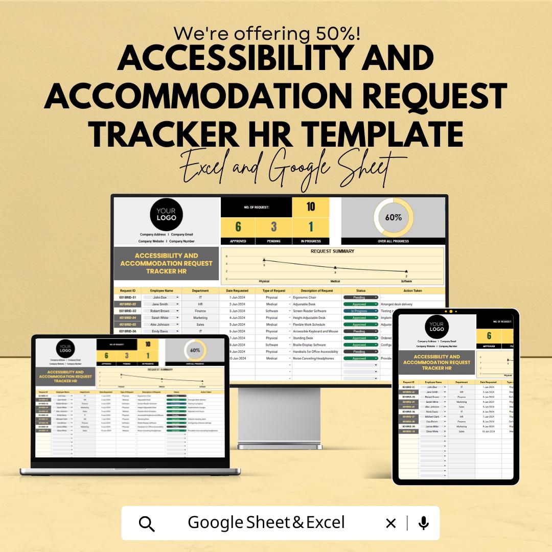 Accessibility and Accommodation Request Tracker HR Template | Excel & Google Sheets | HR Accessibility Compliance Tool