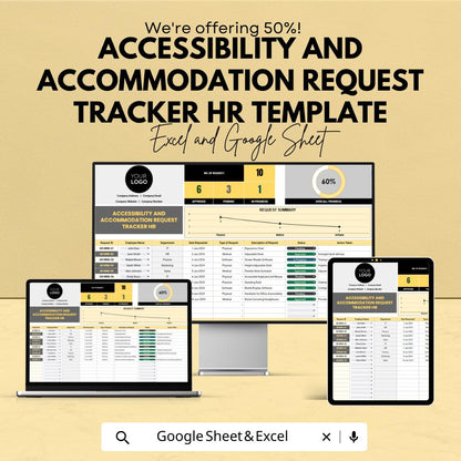 Accessibility and Accommodation Request Tracker HR Template | Excel & Google Sheets | HR Accessibility Compliance Tool