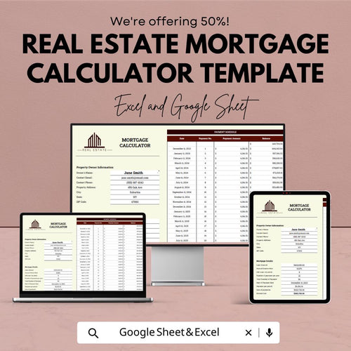 Real Estate Mortgage Calculator | Excel & Google Sheets Loan Payment Calculator | Amortization Schedule Spreadsheet | Home Loan Planner