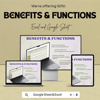 E-commerce Software Budget Template | Business Finance Tracker | Expense Planner | Software Cost Management Spreadsheet