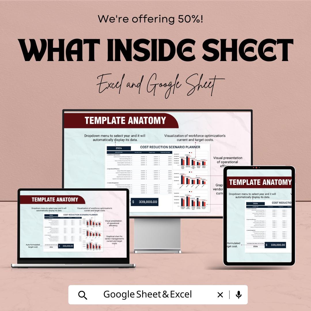 Financial Cost Reduction Scenario Planner Sheet | Excel & Google Sheet Template for Budget Planning and Cost Saving