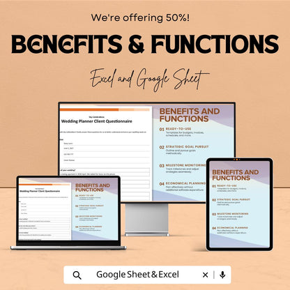 Wedding Planner Client Questionnaire Sheet | Editable Google Sheet & Excel Template | Event Planning Form | Wedding Client Intake Form