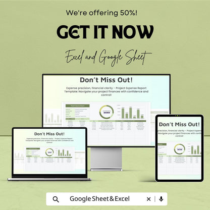 Project Expense Report Sheet | Excel & Google Sheets Template | Budget Tracker | Expense Log | Financial Report Sheet | Instant Download