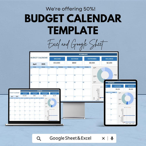 Budget Calendar Template | Monthly Budget Calendar Spreadsheet | Expense Planner Excel & Google Sheets | Bill Payment Calendar |