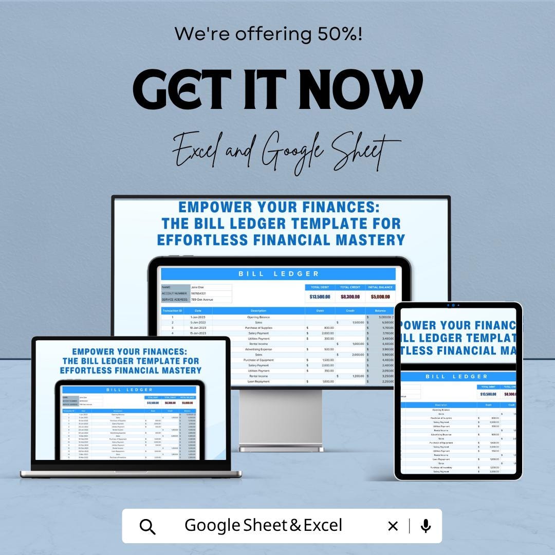 Bill Ledger Template | Expense Tracker Spreadsheet | Financial Record Keeper | Excel & Google Sheets Budget Template | Accounting Ledger