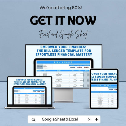 Bill Ledger Template | Expense Tracker Spreadsheet | Financial Record Keeper | Excel & Google Sheets Budget Template | Accounting Ledger