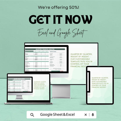 Quarterly Financial Analysis Template | Financial Report Spreadsheet | Business Finance Dashboard Template