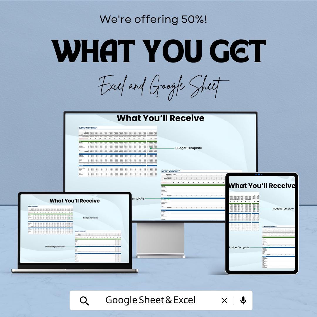 Budget Spreadsheet Template | Monthly Budget Planner | Excel & Google Sheets Finance Tracker | Expense Tracker | Savings Planner |