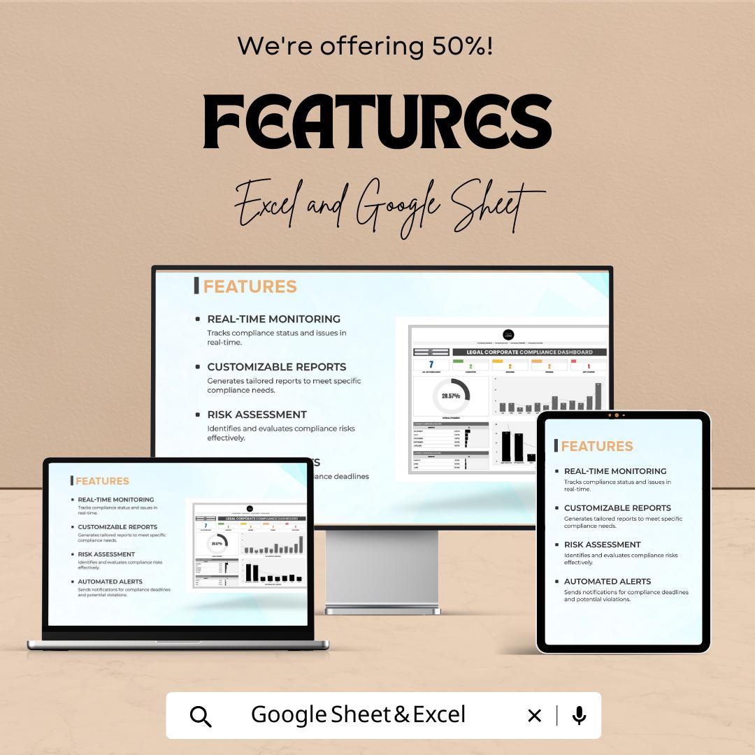 Legal Corporate Compliance Dashboard Template, Law Firm Compliance Tracker, Legal Dashboard Excel, Compliance Log