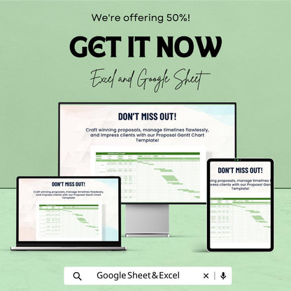 Proposal Gantt Chart Template Excel & Google Sheets | Project Timeline Planner | Proposal Management Spreadsheet