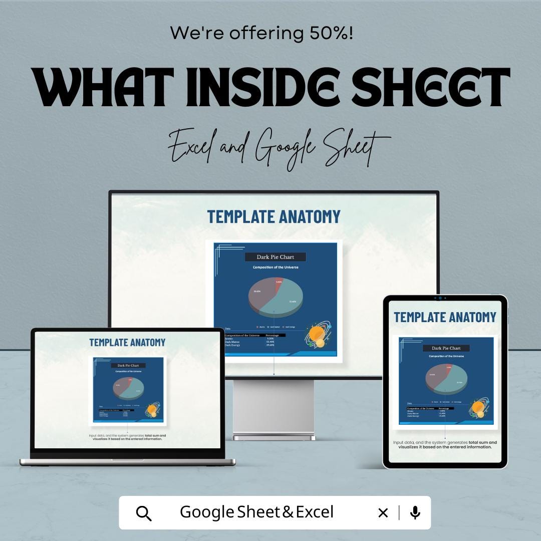 Dark Pie Chart Sheet – Stylish Template for Excel and Google Sheets | 50% Off | Customizable & Interactive