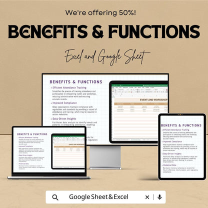 Onboarding Event & Workshop Attendance Sheet HR Template | Employee Training Attendance Tracker | Excel and Google Sheets