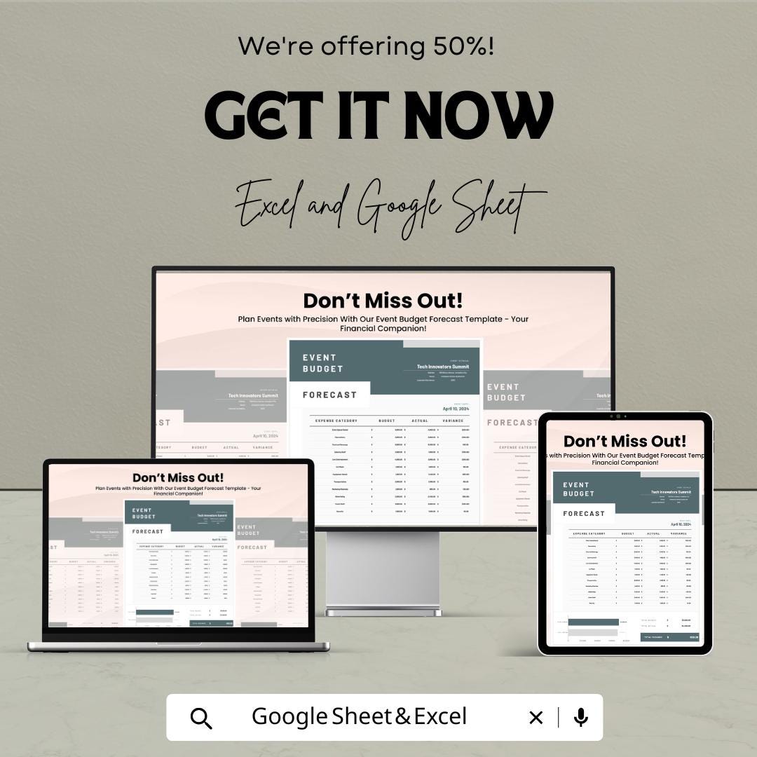 Event Budget Forecast Template | Event Budget Planner Spreadsheet | Expense Tracker | Google Sheets and Excel