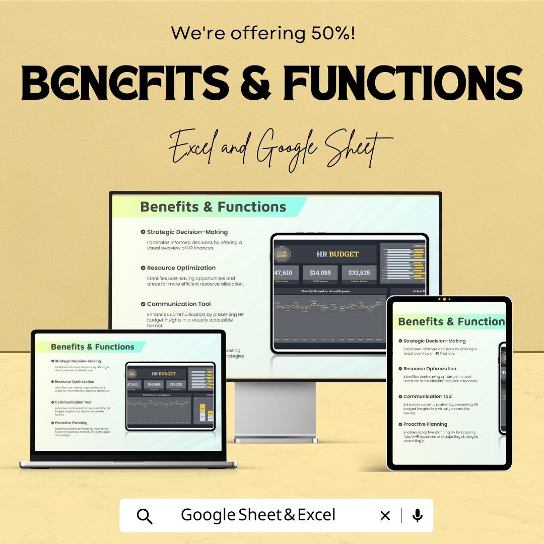 HR Budget Dashboard Sheet | Excel and Google Sheet | Monthly & Annual HR Budget Tracker | Employee Expense and Income Analysis