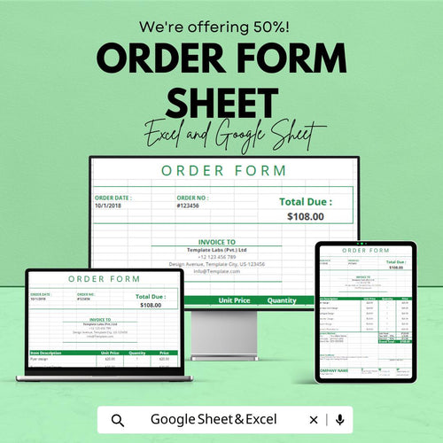 Order Form Sheet – Editable Excel & Google Sheets Template for Product Orders, Invoicing, and Billing
