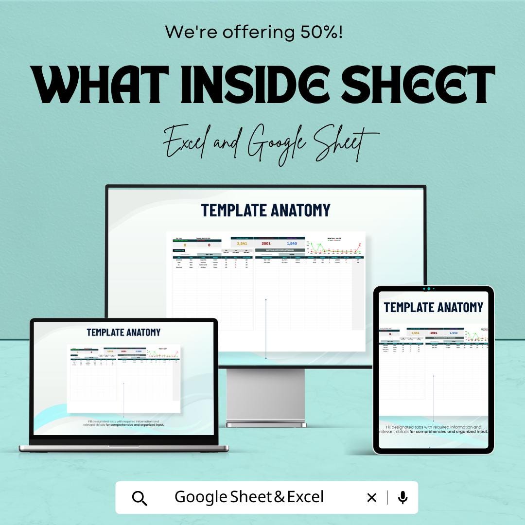 Clothing Inventory Workbook Template |  Stock Management Spreadsheet | Fashion Retail Inventory Tracker | Small Business Dashboard