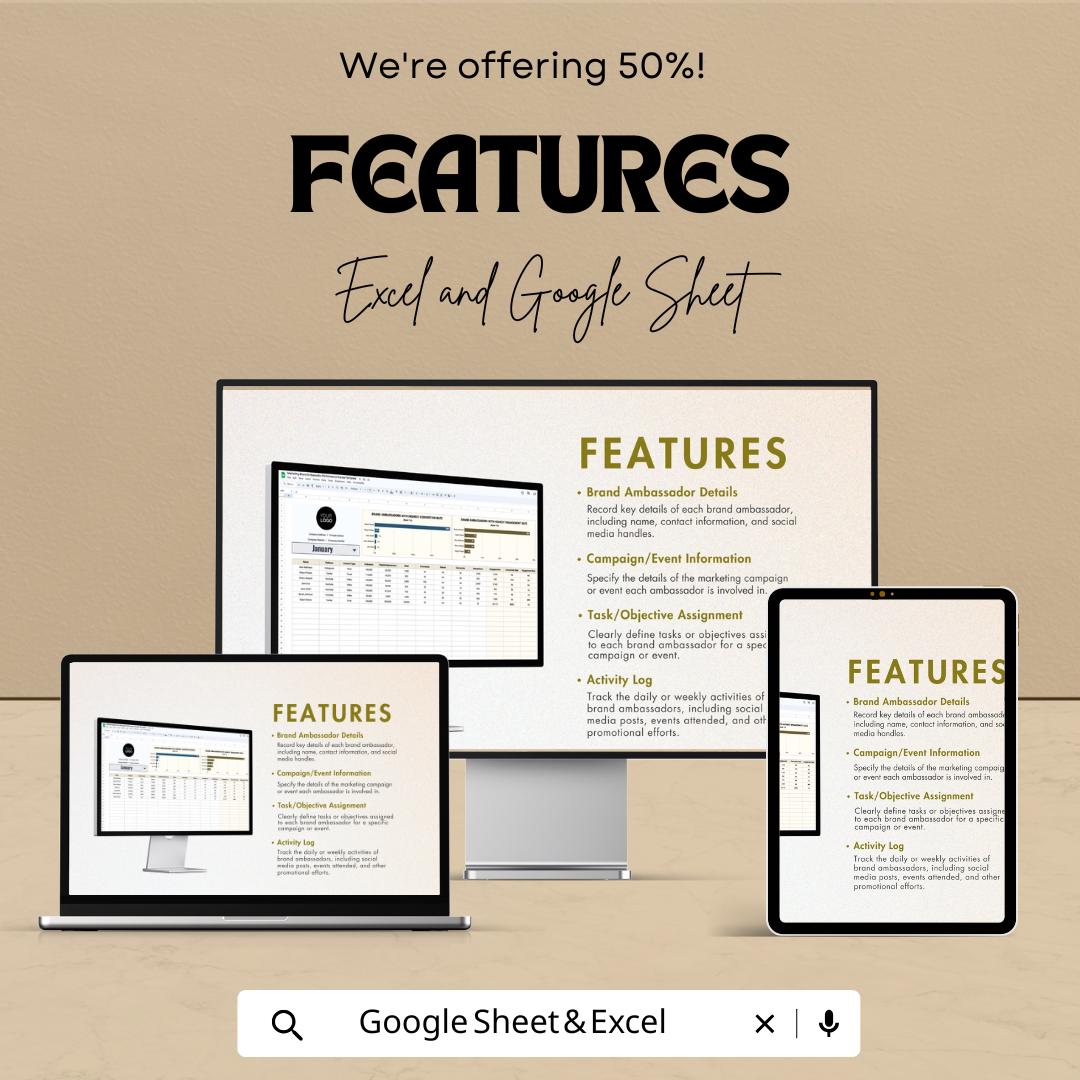 Marketing Brand Ambassador Performance Tracker Template | Excel & Google Sheets Influencer Tracking Sheet | Campaign Performance Dashboard