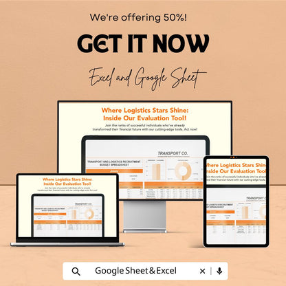 Transport and Logistics Recruitment Budget Spreadsheet Template | Hiring Cost Tracker | Excel & Google Sheets Budget Planner