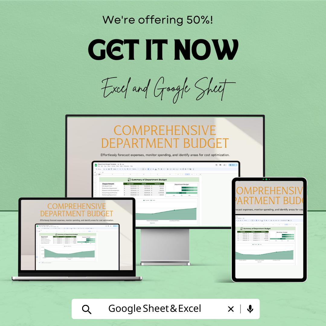 Department Budget Template | Excel & Google Sheets | Department Expense Tracker | Budget Planning Spreadsheet