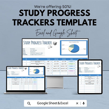 Study Progress Tracker Template | Student Study Planner | Study Tracker Spreadsheet | Academic Progress Tracker